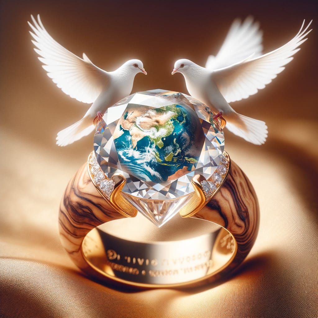 Diamond Ring with Globe Centerpiece and Doves