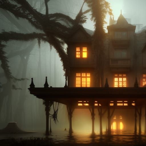 maison abandonnée dans un bois, une ombre apparait à la fenê...