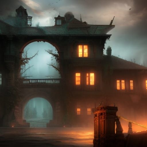 maison abandonnée dans un bois, une ombre apparait à la fenê...