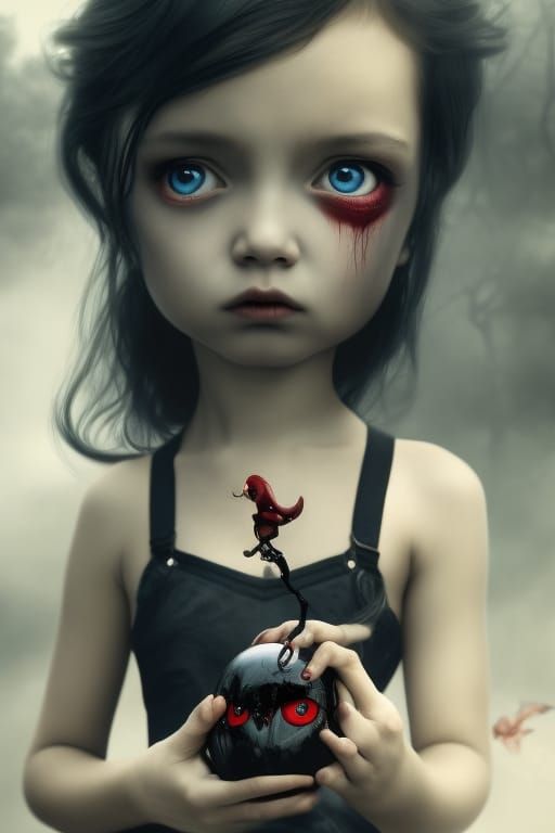 Girl toddler is holding red toy