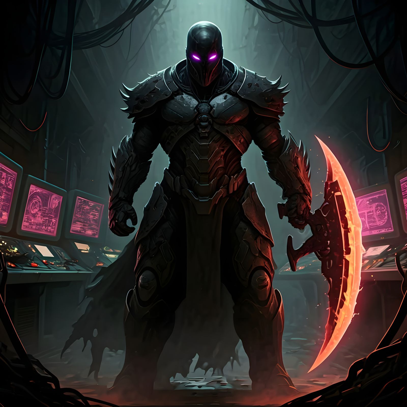 Shadow Villain in Ruined Control Room, Noir Style