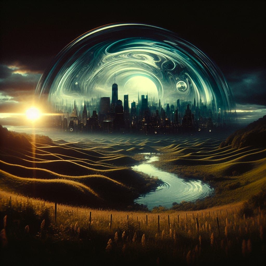 A Vintage 2000’s Polaroid photo of medium-shot, black & white polaroid portrait of a 1835-9024 Aerial City and Town Skyline Citylandscape Vi...