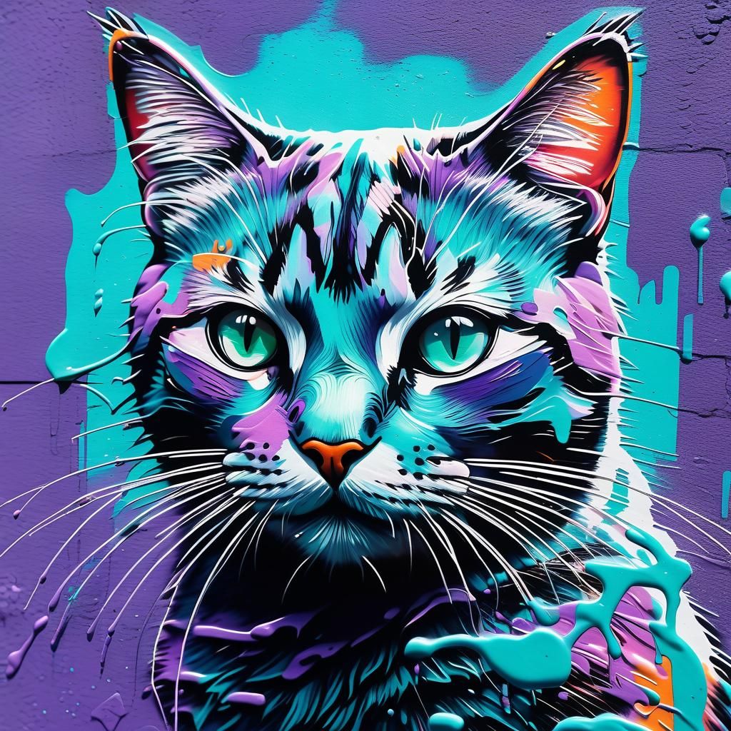 Colorful Street Art Cat Portrait