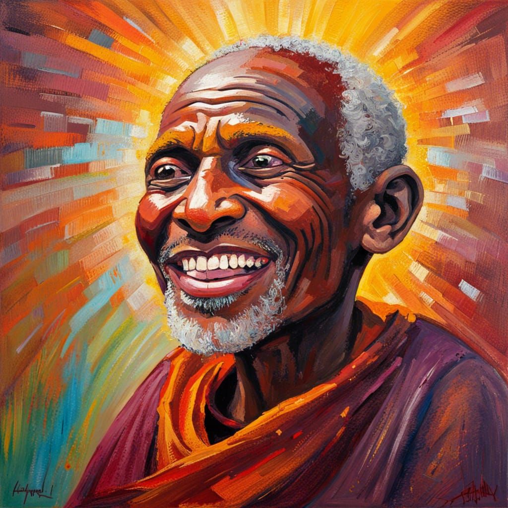 Painting by Caspar David Freidrich smiling Ethiopia old monk , hopeful, bright, sunny, neo-impressionism ...  by @Adu entertainment