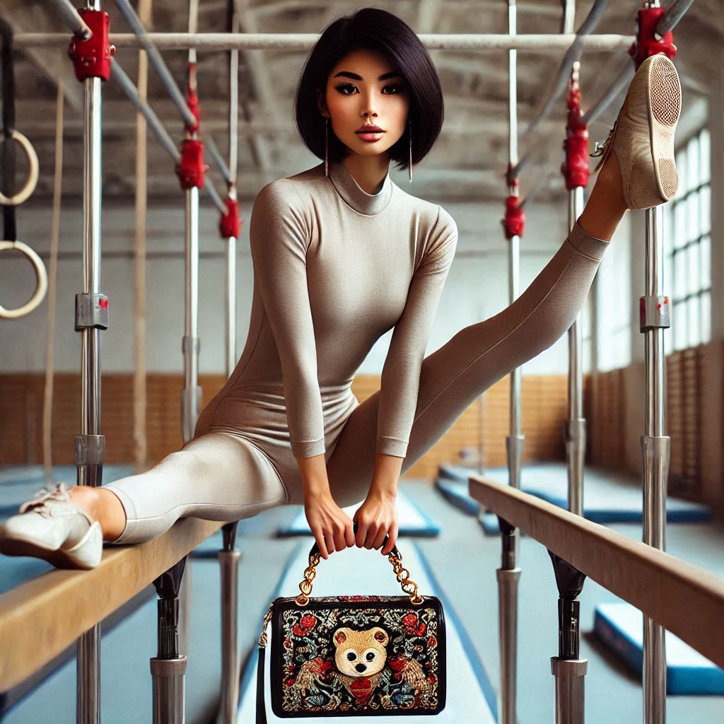 Handbag on a parallel bar