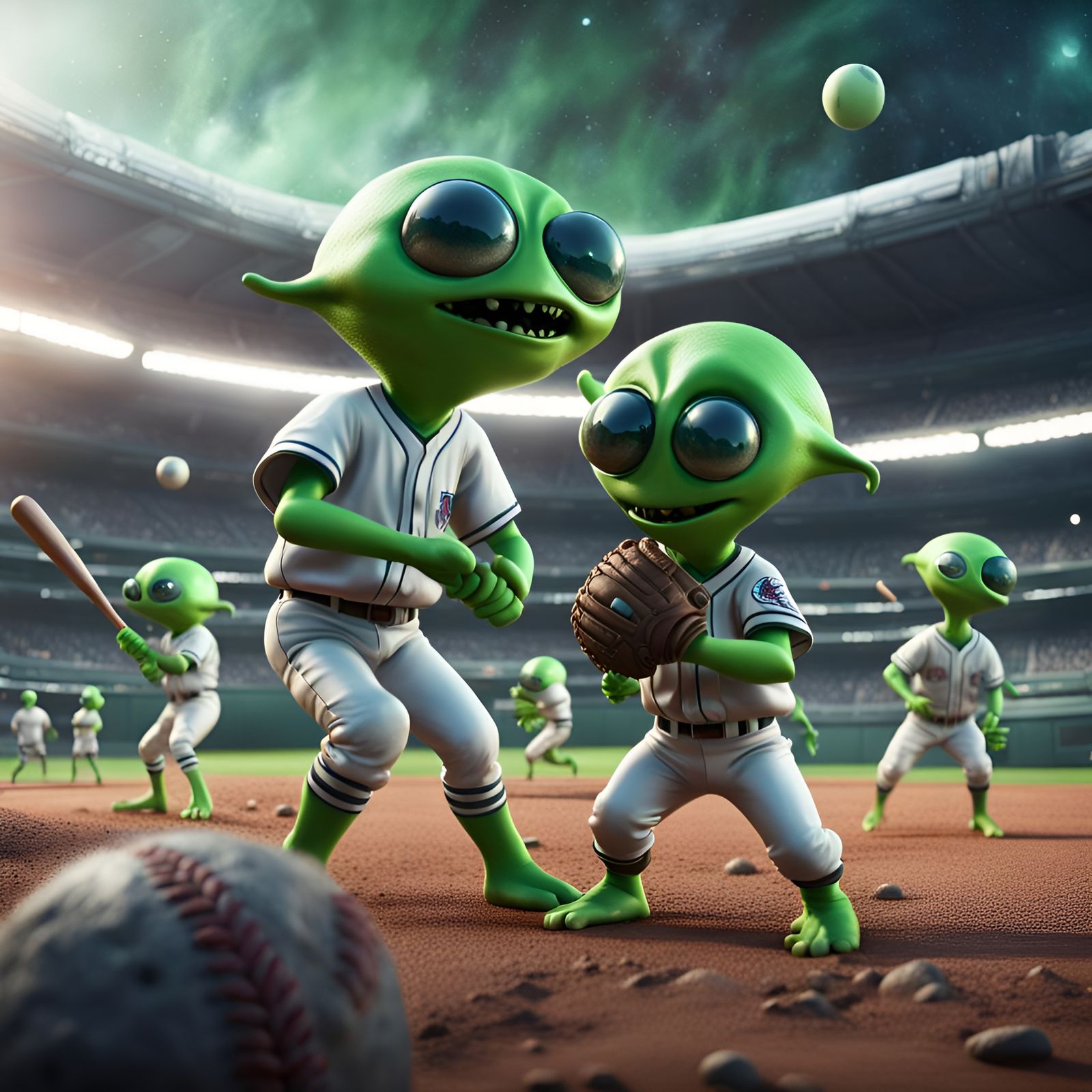 Playing baseball in alien way   by @SONart