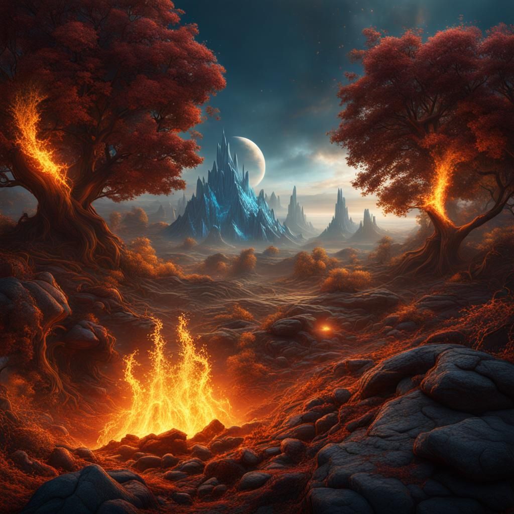 four elements emerging from the ground