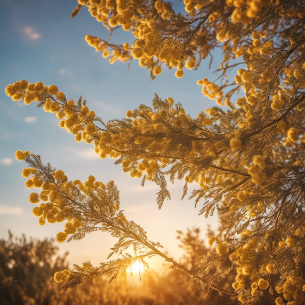 bomb explosion of a very huge bouquet of fresh mimosa branch...