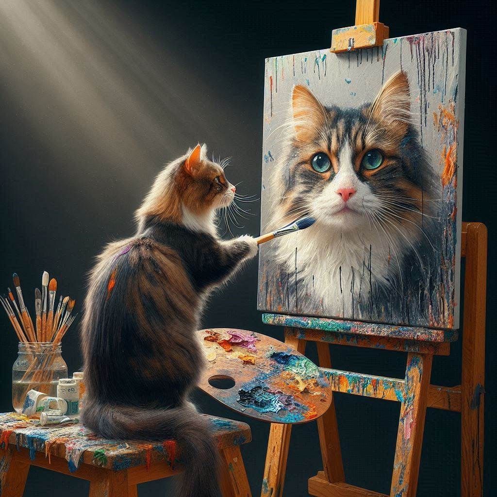 Cat Painting a Self Portrait, 5