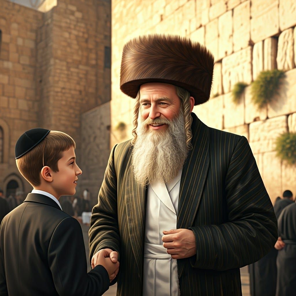 Jewish Man at Western Wall in Matte Painting Style