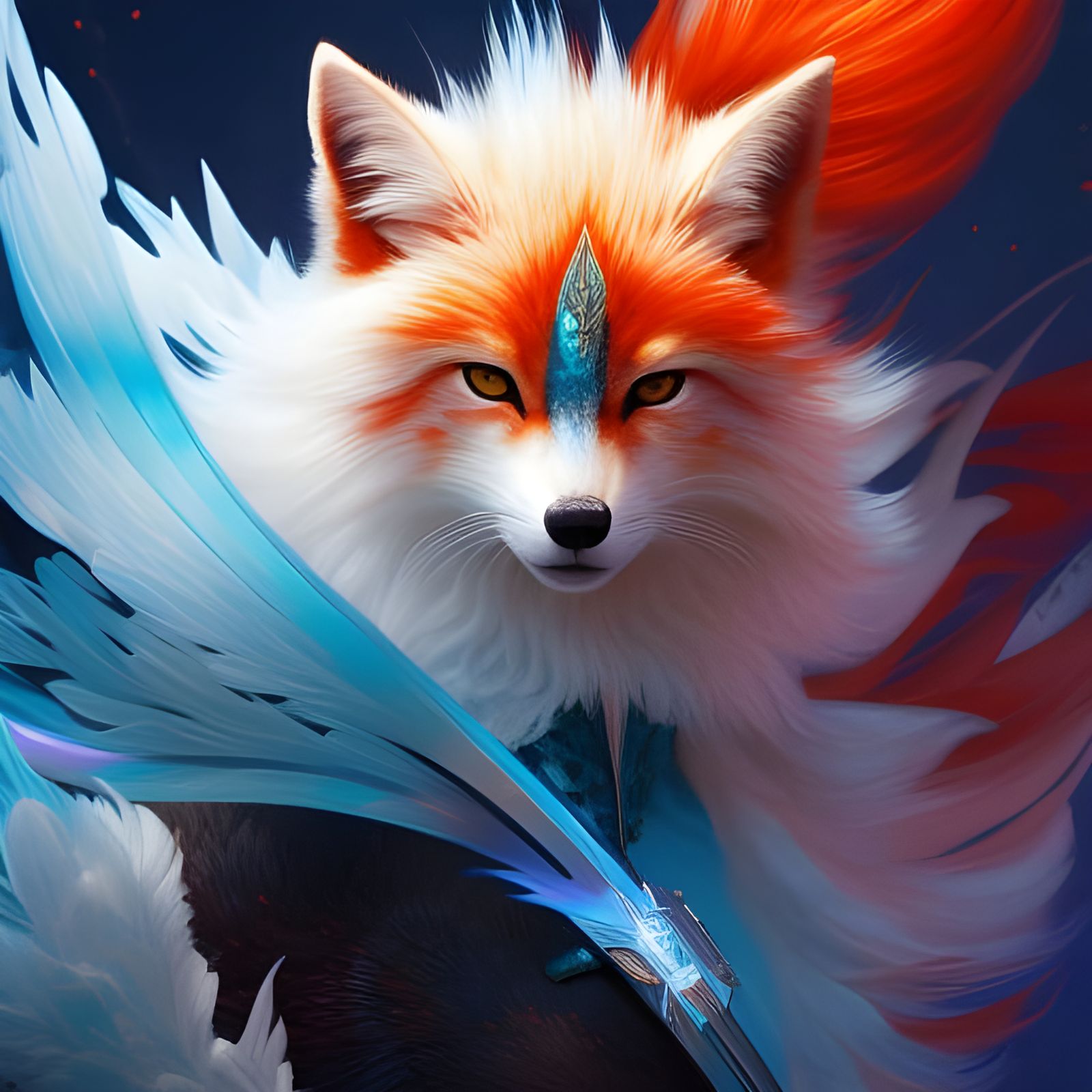 Kitsune, Glowing blue eyes, white, spirit, portrait, 8k resolusion concept art portrait by Greg Rutkowski, ...  by @TJ