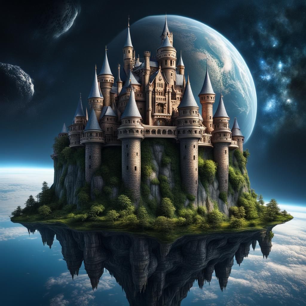 castle on a floating island in space - AI Generated Artwork - NightCafe ...