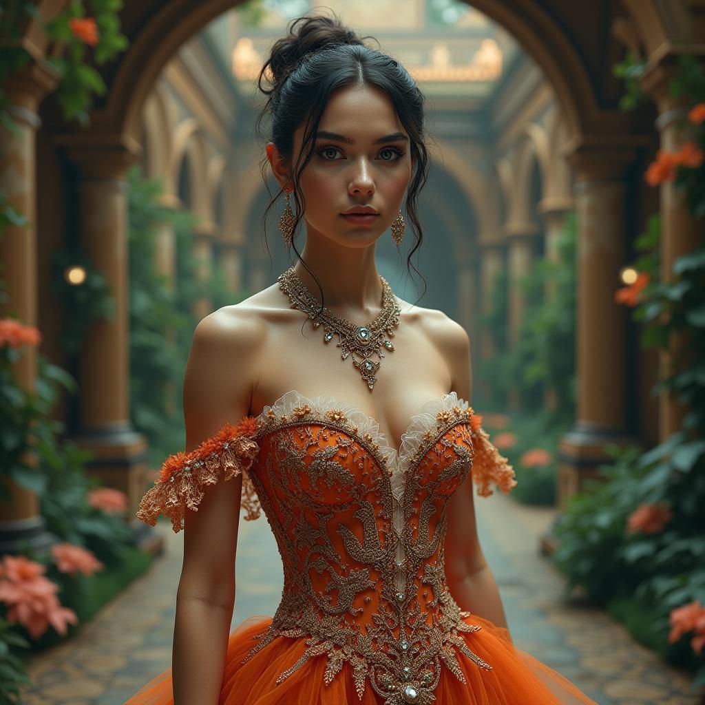 Woman in Gown in Mystical Setting