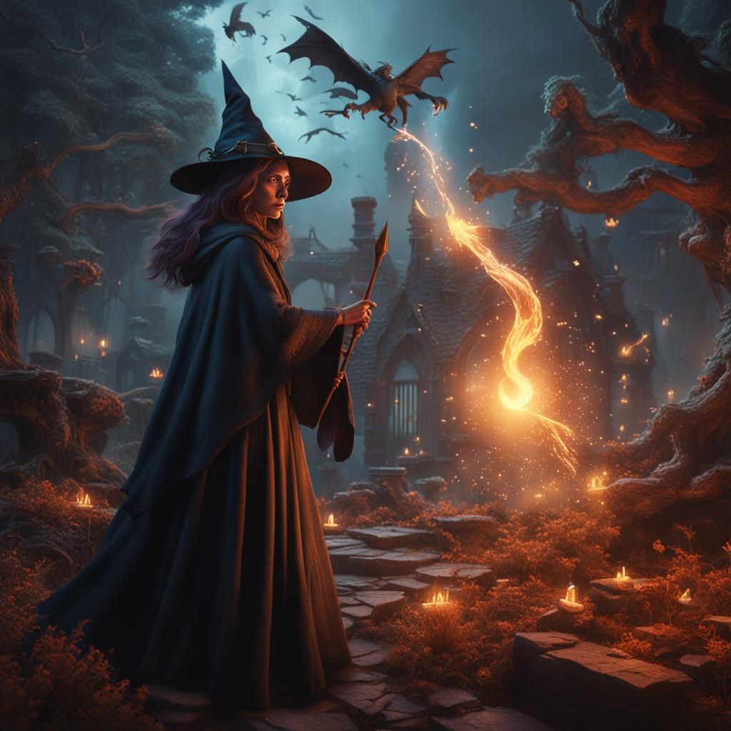 A witch casting spells