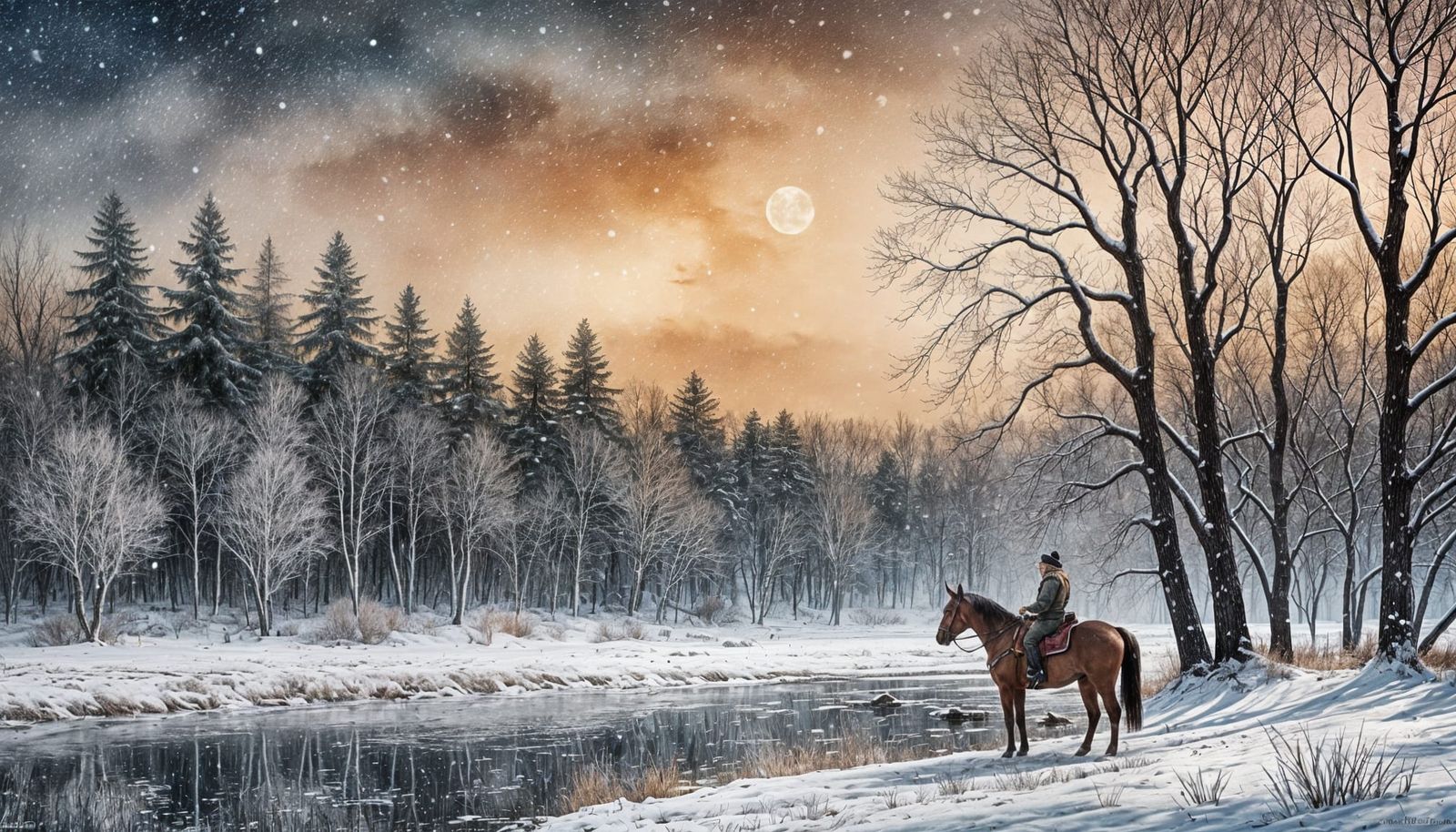 Whose woods these are I think I know.
His house is in the village though;
He will not see me stopping ...  by @Postcards4Everyone