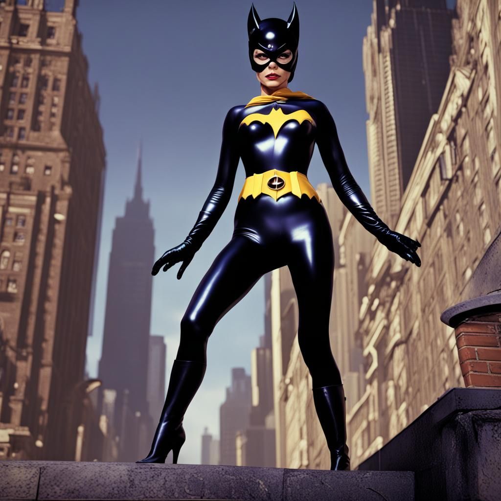 1966 batgirl yvonne craig catwoman julie newmar shiny tights