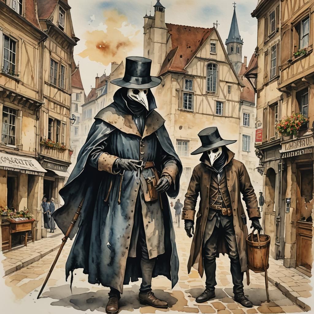 Plague doctor watercolors in Auxerre