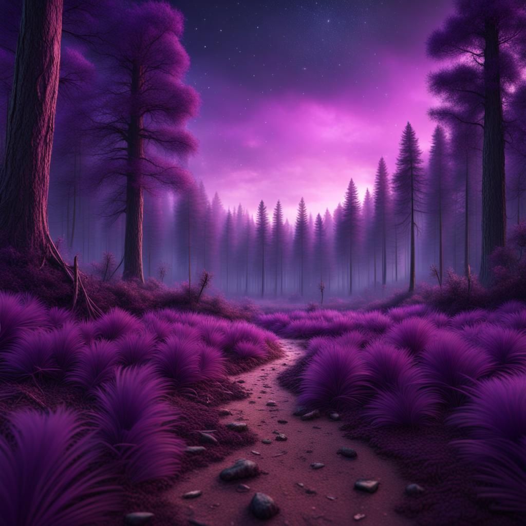 Purple Feathered Forest: A Detailed Matte Painting