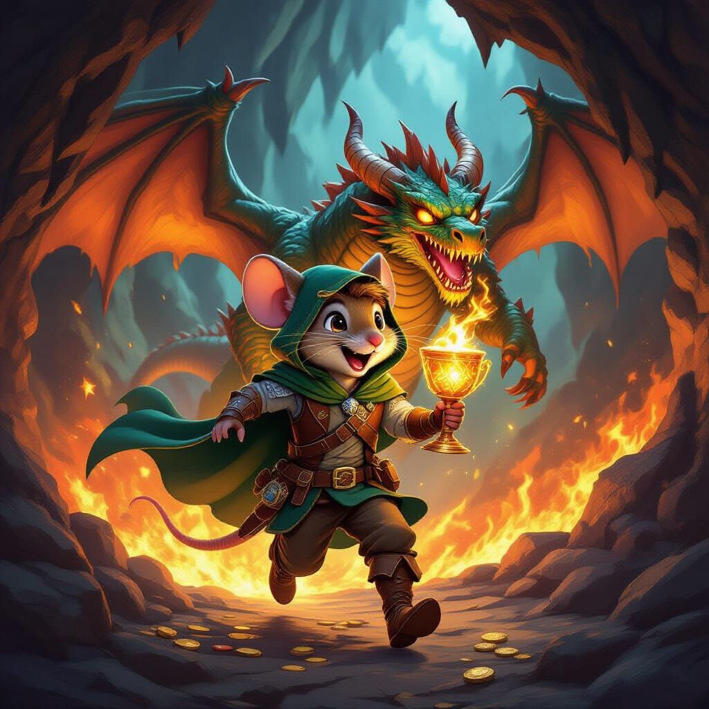 Deep inside a vast dragon’s cave glowing with molten light, Finn — an anthropomorphic mouse adventurer — is sprinting across piles of treasu...