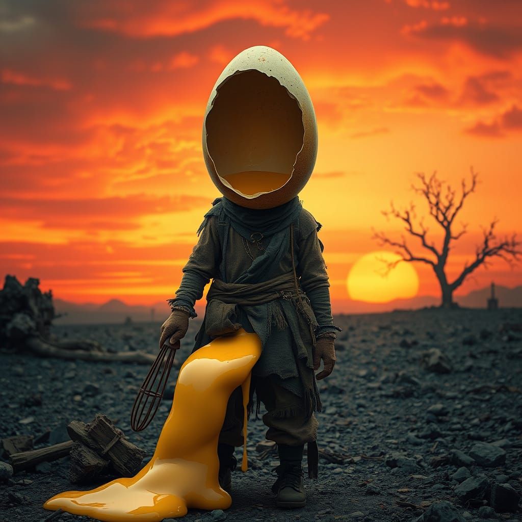 I asked for the yolk to pour from the cracked hollow head. (Wrong Head Ai)  by @Celusional Dreations