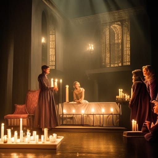 A play takes place amongst the audience in a classic dark ma...