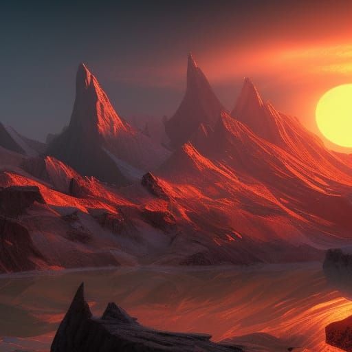 Coucher de soleil sur une montagne enneigée