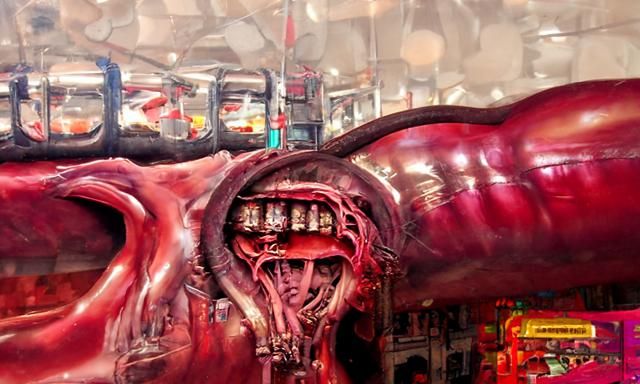 "biopunk meatcity street underground neon" by Giger, photogr...