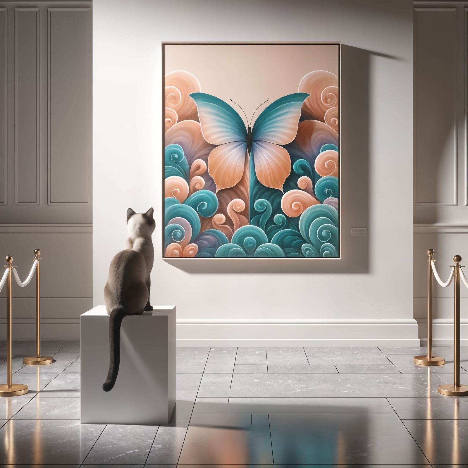 Cat and Airbrushed Butterfly in A Museum  by @Foul Rabbit