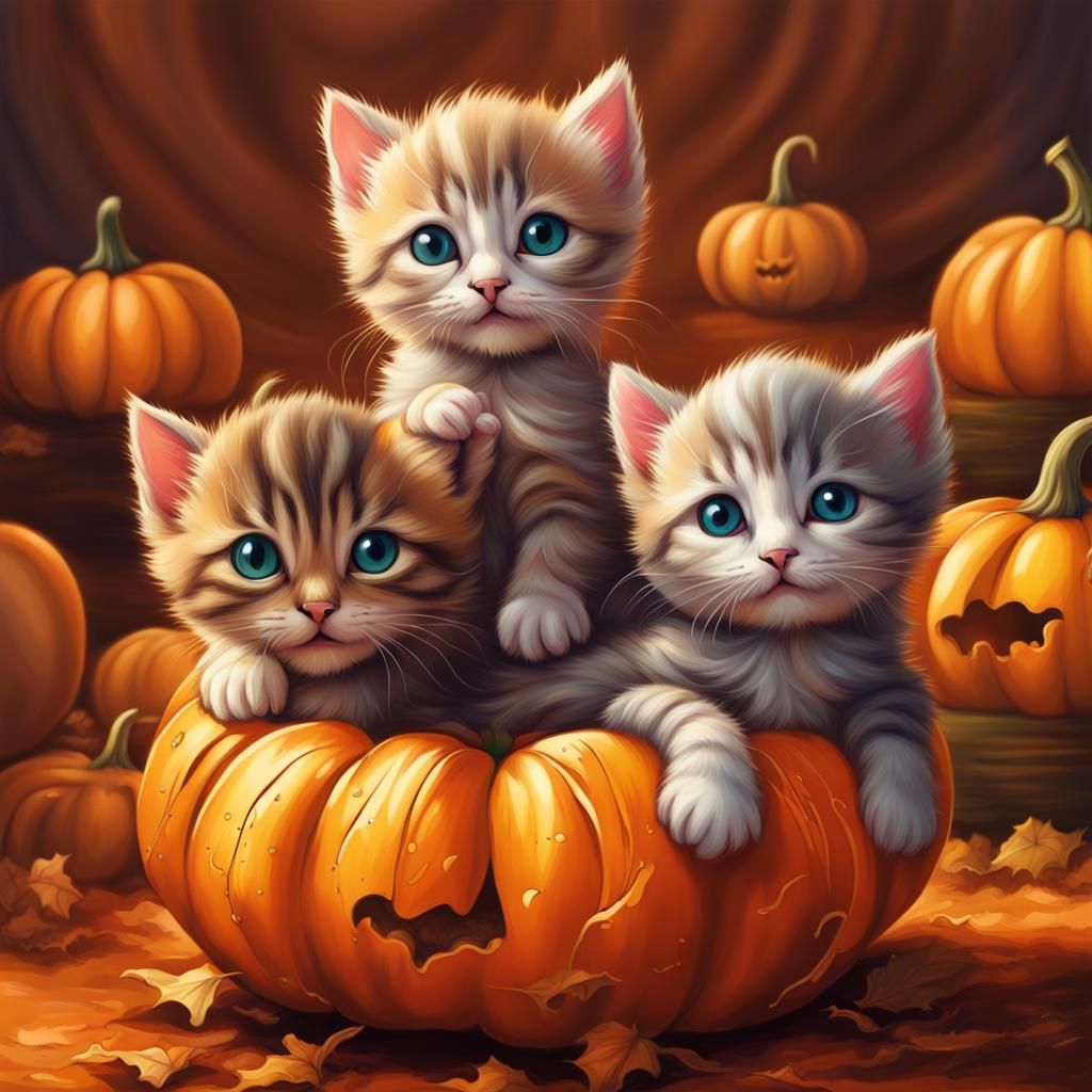 kittens in a pumpkin AI Generated Artwork NightCafe Creator