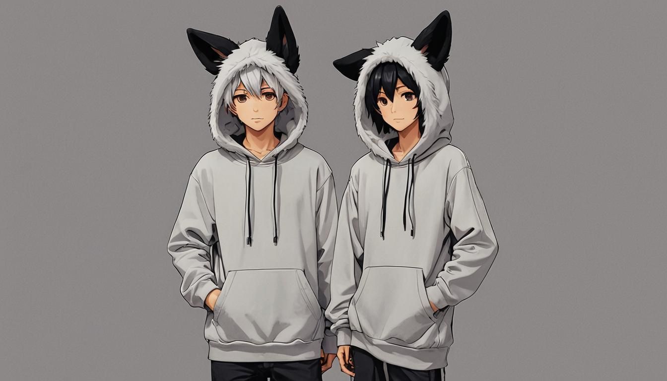 Furry manga Anime boy black ears and long tail hoodie