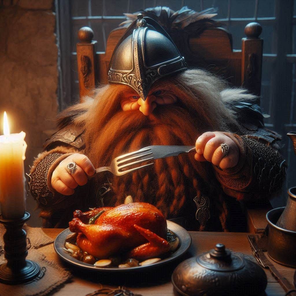Hungry Gimli in tavern