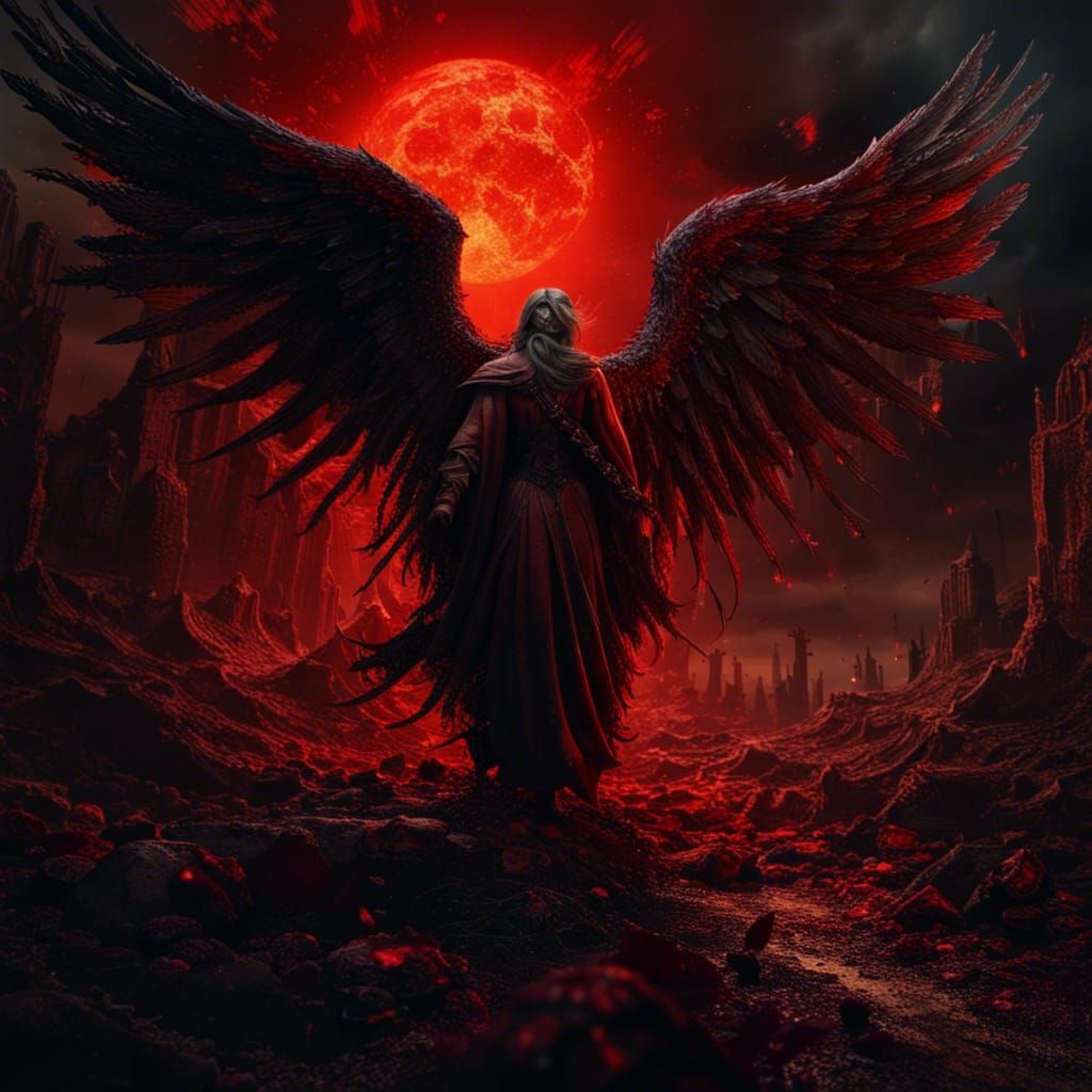 A dark angel marches through the landscape of Hell - AI Generated ...