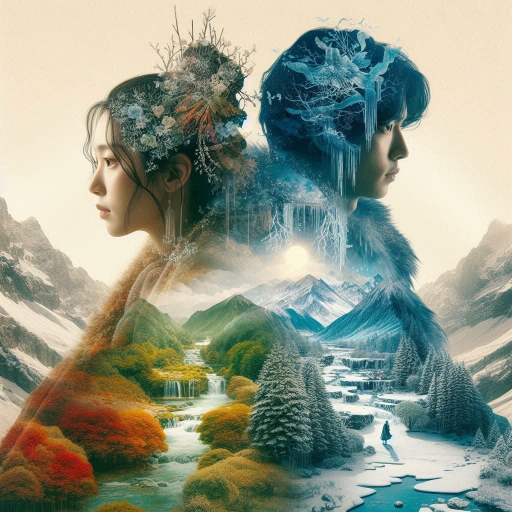 Double exposure couple portrait