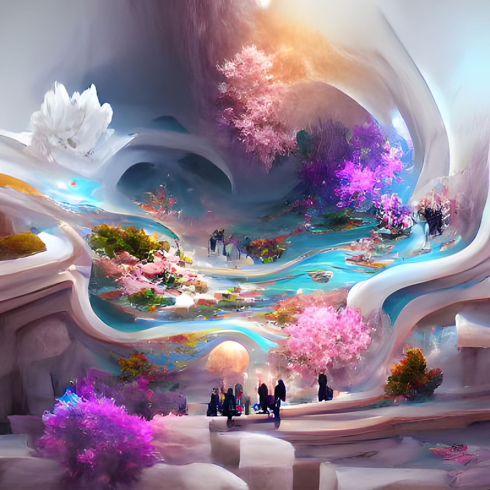 Japanese Garden with Cherry Blossoms, Digital Art