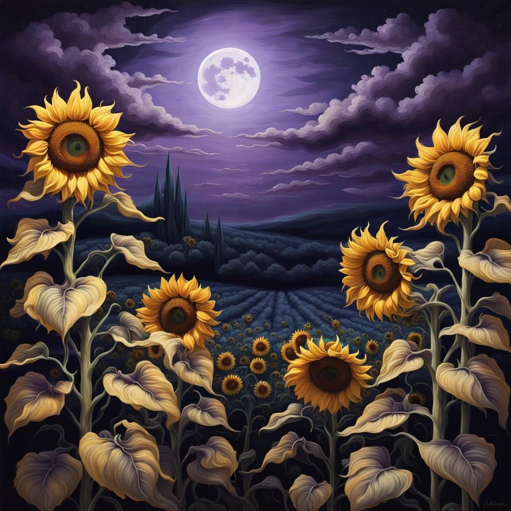 Moonlight on Sunflowers AI Generated Artwork NightCafe Creator