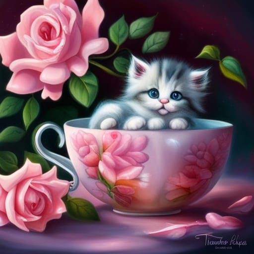 Adorable Cute little Kitten in a big Stunning Beautiful tea cup with ...