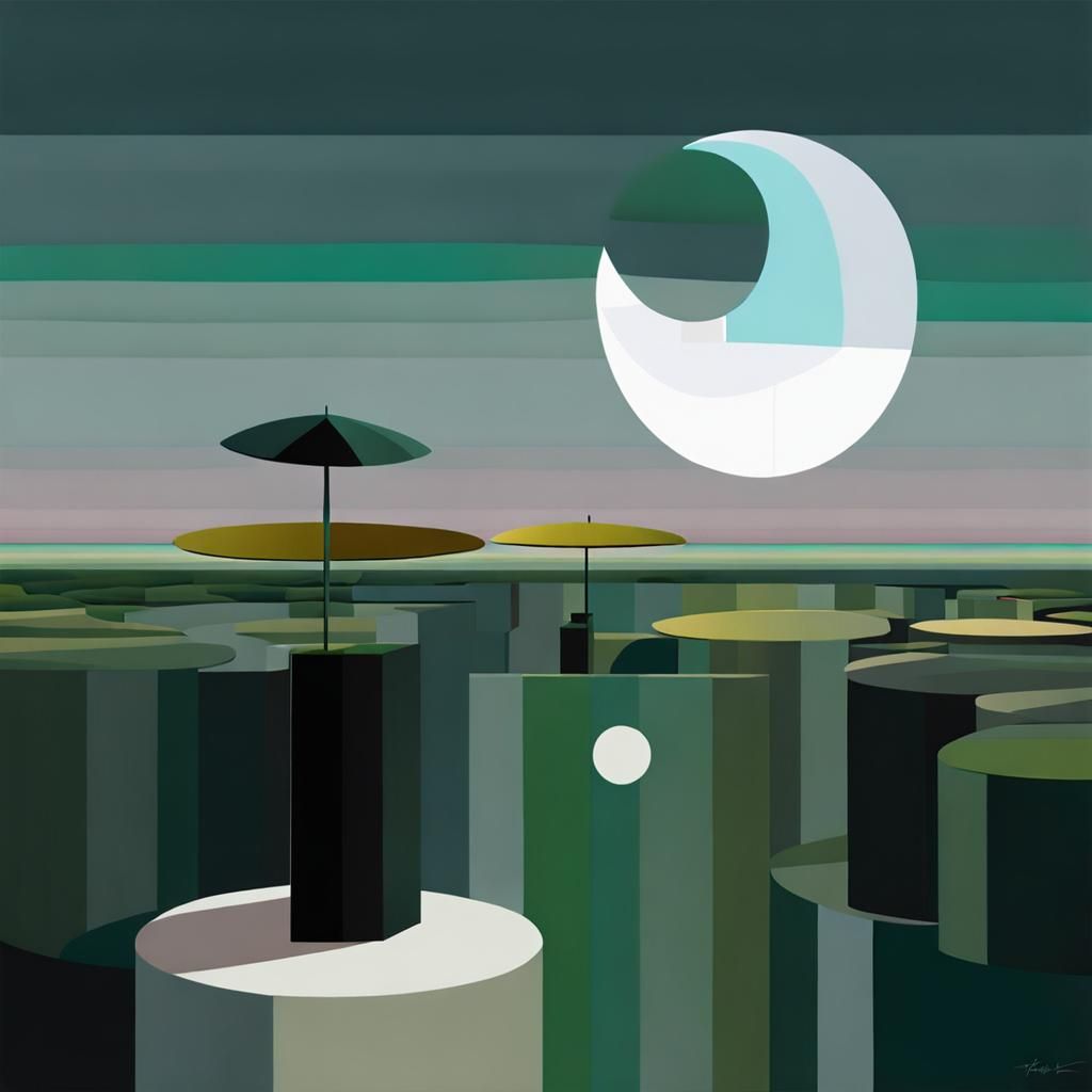 A surreal oil painting of a round tuit with a #13B3FD/#D0620...