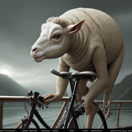 "a beutiful Lizard driving a bicycle on a cruise sheep"