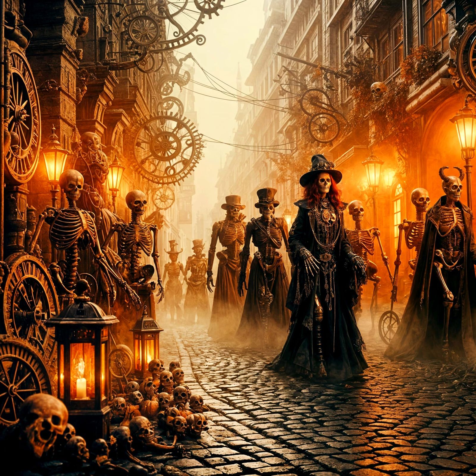 Haloween in the streets of Steampunk City