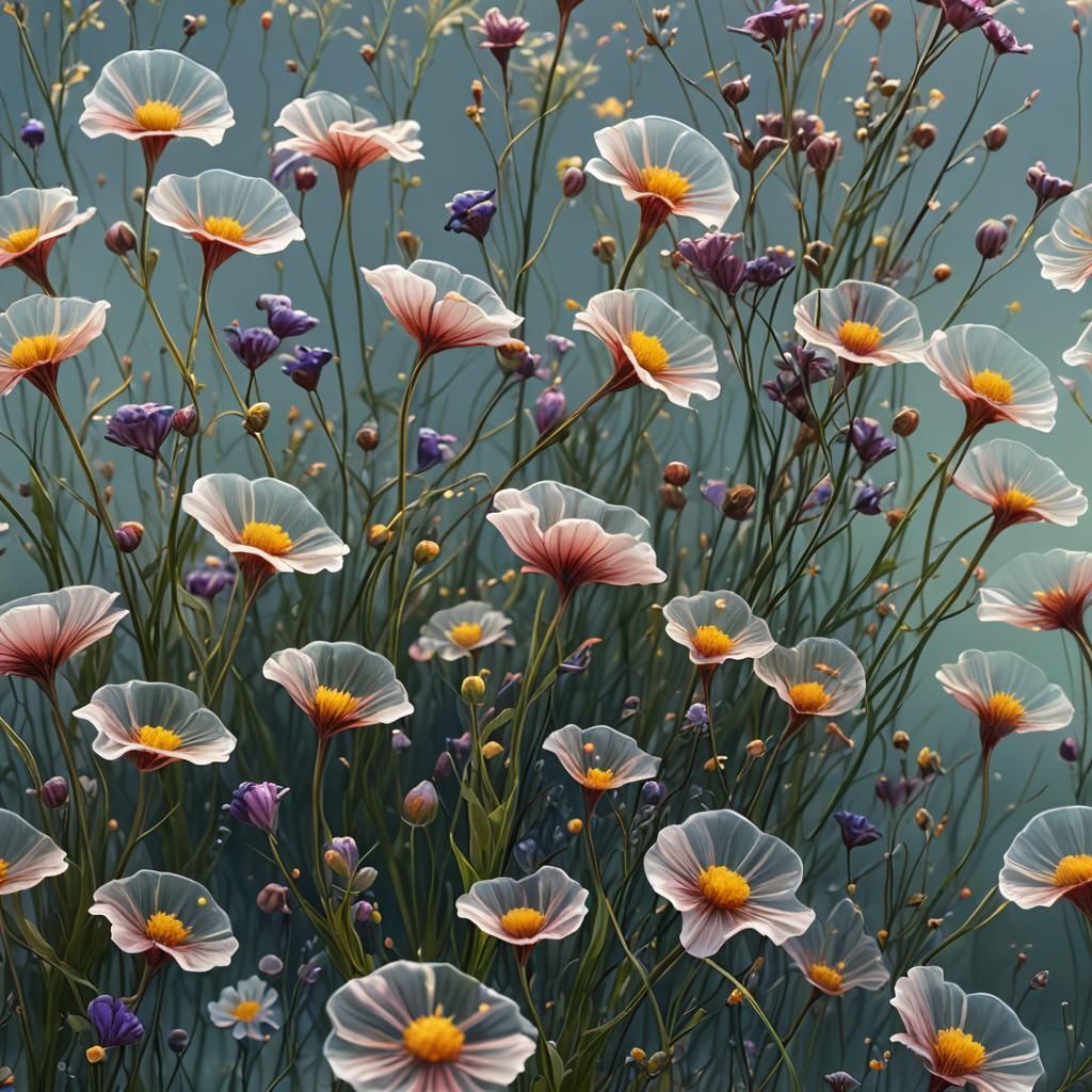 Detail with 6 small, beautiful, delicate flowers that stand ...