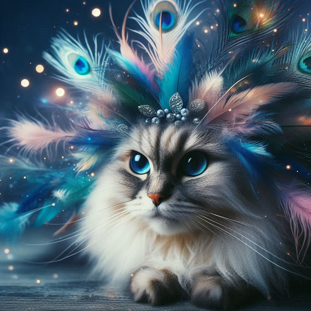 a cat with feathers.