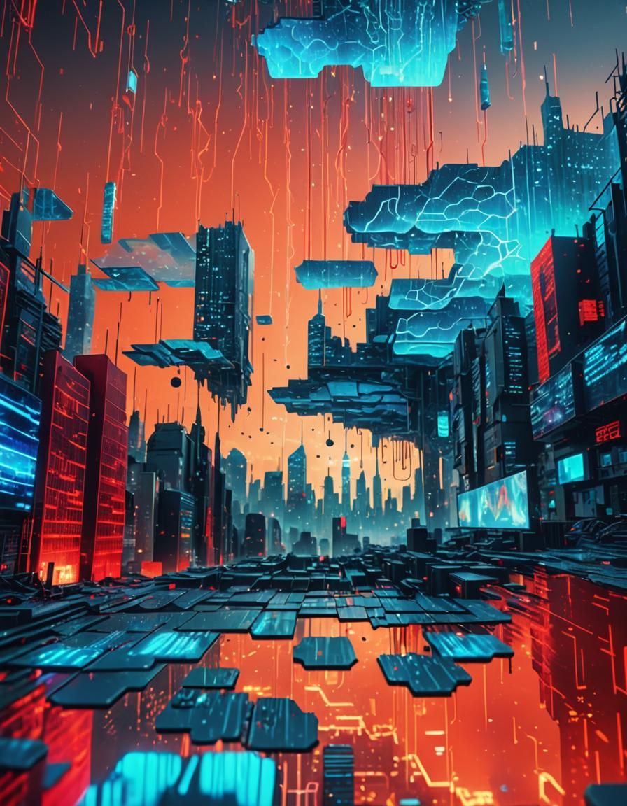 Dystopian post-apocalyptic Metropolis, A surreal illustratio...
