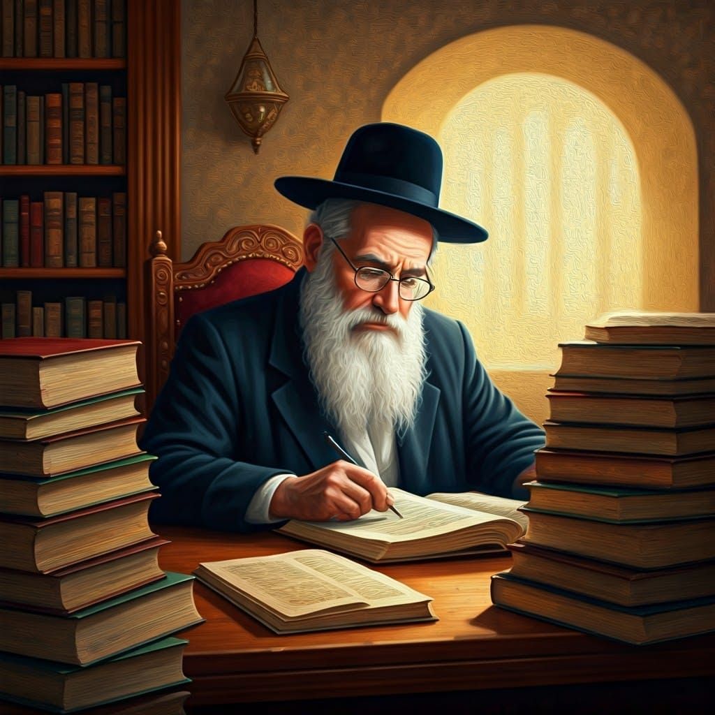 Rabbi in Contemplation at Ponevezh Yeshiva in Warm Earth Ton...