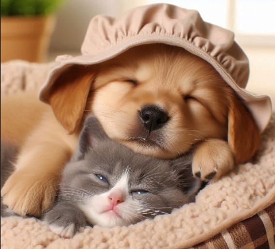 Cute Adorable Puppy and Kitten Art By Archangel Tara