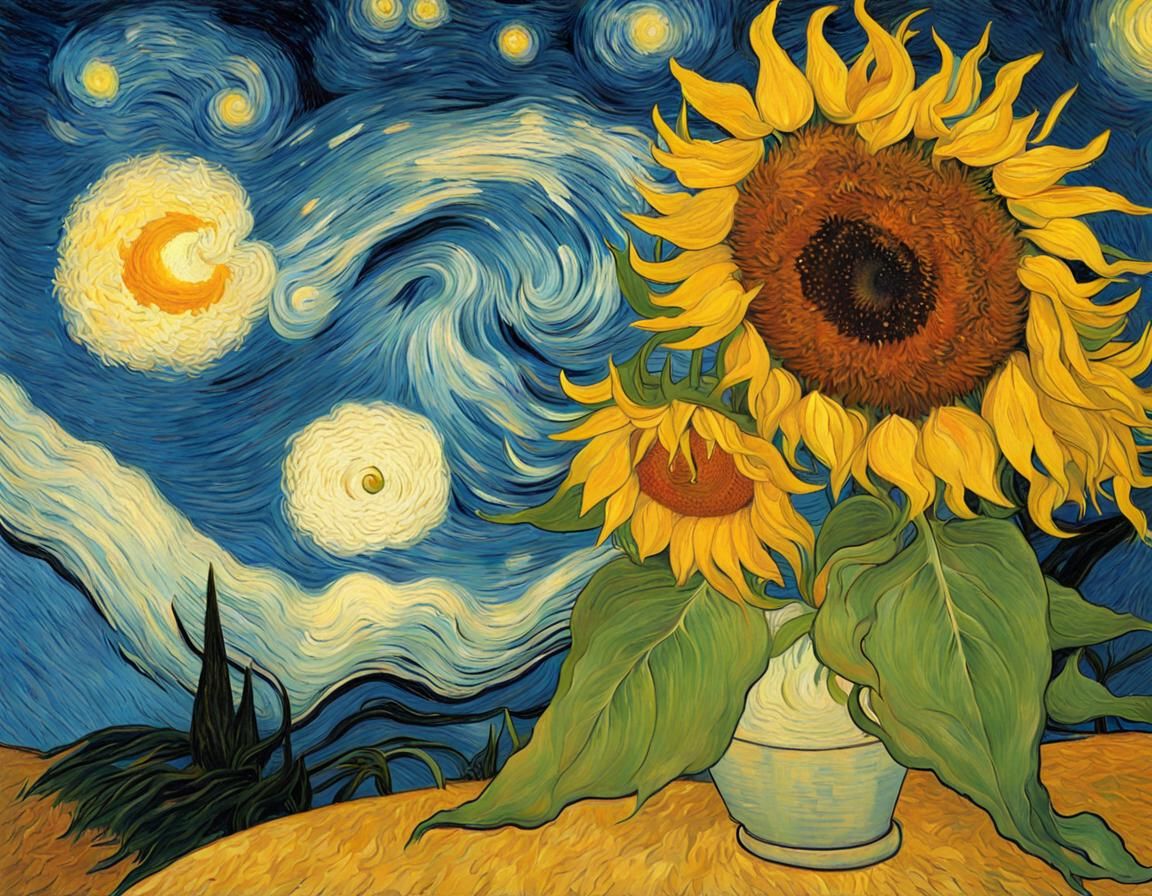 Sunflowers against a starry starry night - AI Generated Artwork ...