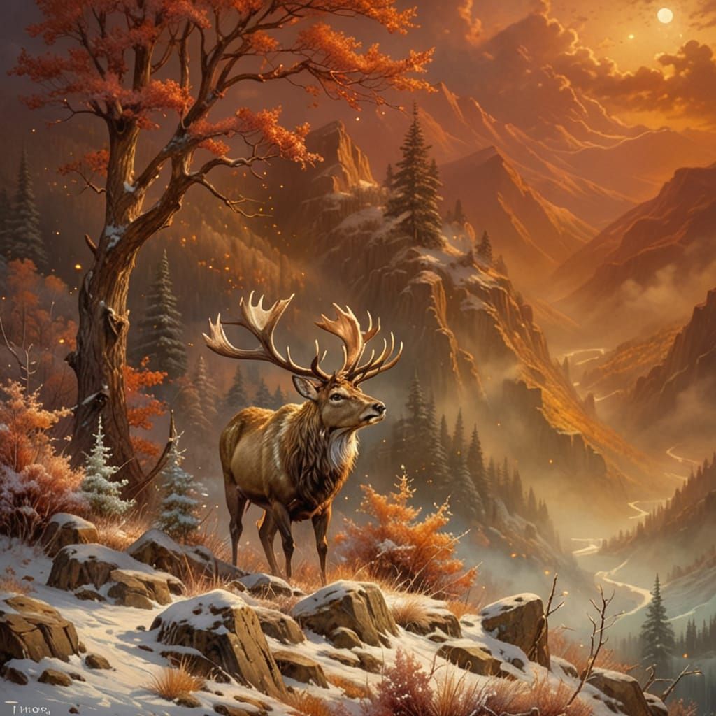 Frosty Stag on Snowy Peak 🦌✨