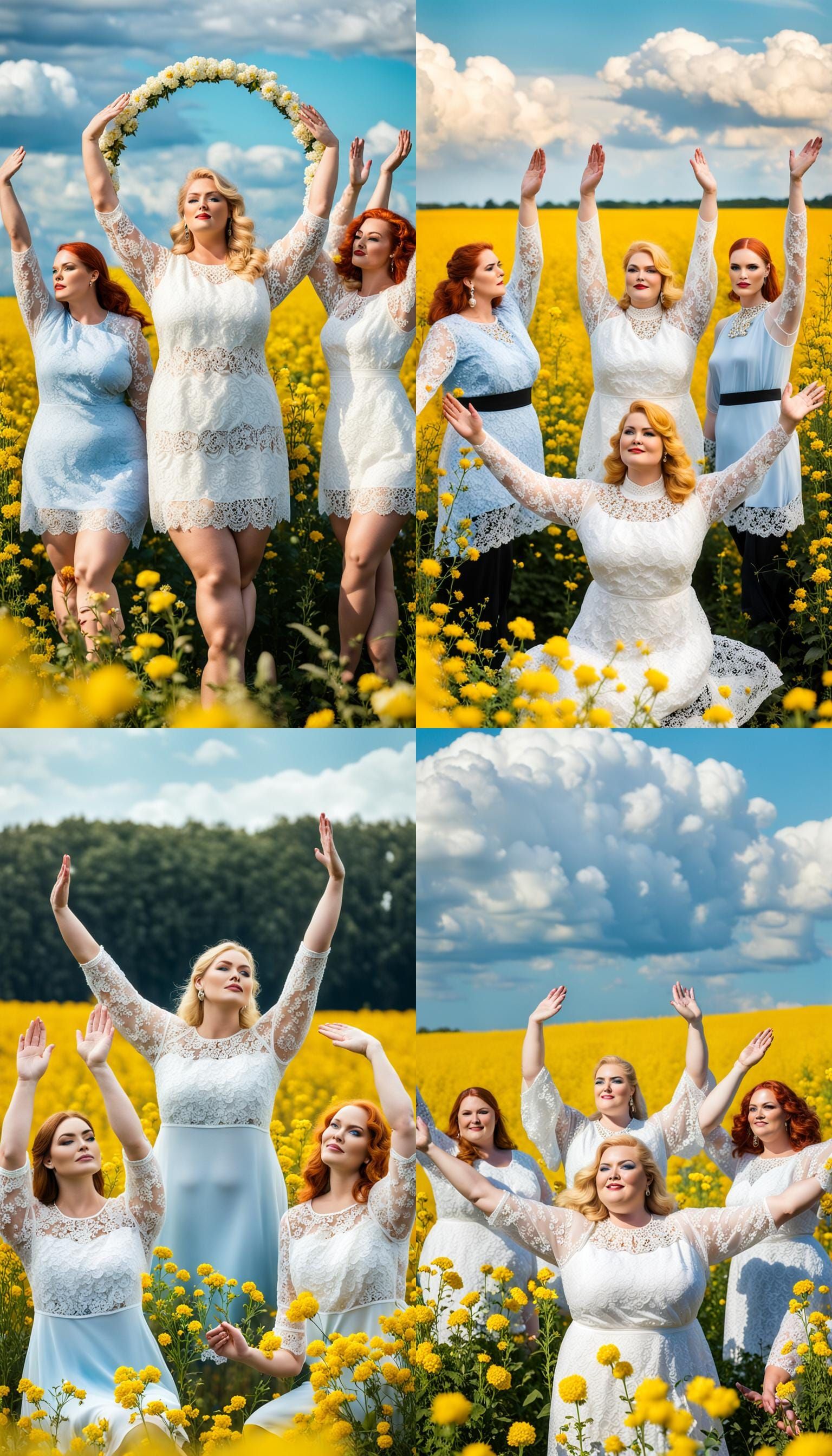 Three young plus size female models (blonde, black, redhead)...