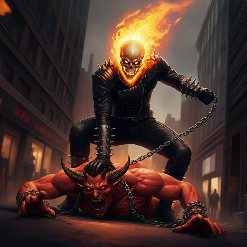 Marvel Ghost Rider subduing demon