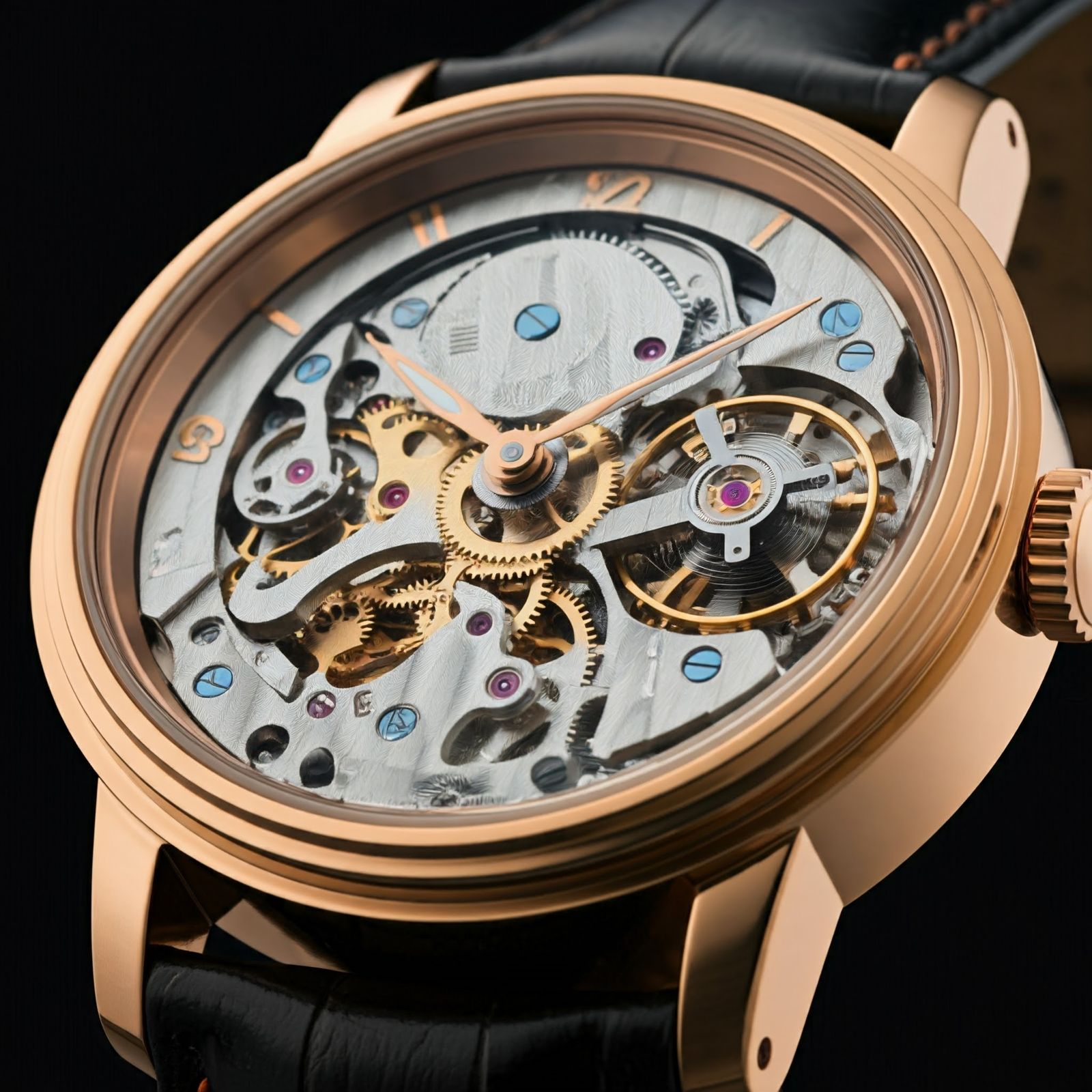 Detailed cross-section of a mechanical watch