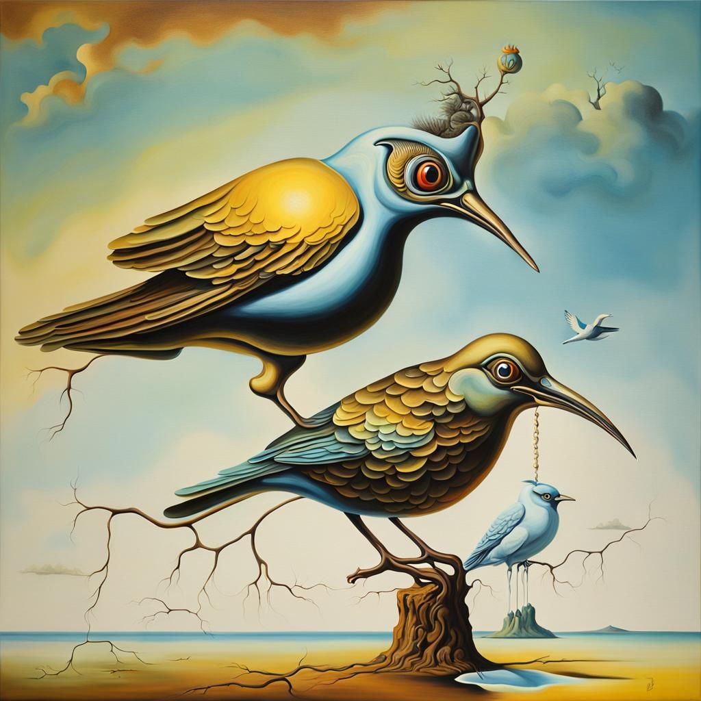 Bird surrealism Salvador Dali matte background melting oil o...